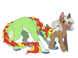 Size: 3000x2250 | Tagged: suggestive, artist:sinclair2013, derpibooru import, oc, oc:daybreak, oc:mango tango, unofficial characters only, dragon, pony, unicorn, blushing, dragonified, drool, female, licking, male, mare, nudity, nuzzling, sheath, simple background, species swap, straight, tongue out, transparent background