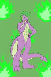 Size: 720x1080 | Tagged: abs, anthro, artist:lurking tyger, derpibooru import, digital art, dragon, featureless crotch, male, muscles, solo, solo male, spike, suggestive