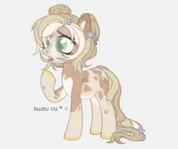 Size: 1006x846 | Tagged: safe, artist:maddown, derpibooru import, oc, unnamed oc, unofficial characters only, earth pony, pony, colored hooves, female, flower, flower in hair, gasp, gray background, hair bun, open mouth, raised hoof, simple background, solo