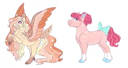 Size: 3355x1800 | Tagged: safe, artist:uunicornicc, derpibooru import, oc, unofficial characters only, earth pony, pegasus, pony, bow, colored wings, female, magical lesbian spawn, mare, multicolored wings, offspring, parent:apple bloom, parent:diamond tiara, parent:fluttershy, parent:rainbow dash, parents:diamondbloom, parents:flutterdash, simple background, tail bow, white background, wings