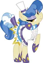 Size: 5783x8442 | Tagged: safe, artist:wissle, derpibooru import, sapphire shores, earth pony, pony, a dog and pony show, absurd resolution, clothes, costume, dress, female, grin, hat, hoof shoes, jewelry, lidded eyes, looking at you, mare, raised hoof, simple background, smiling, solo, transparent background, vector