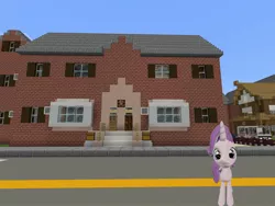 Size: 2048x1536 | Tagged: safe, artist:topsangtheman, derpibooru import, starlight glimmer, pony, unicorn, 3d, bus, house, looking at you, minecraft, photoshopped into minecraft, solo, source filmmaker