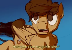 Size: 1183x821 | Tagged: artist:toanderic, derpibooru import, electric guitar, guitar, guitar pick, meme, musical instrument, oc, oc:toanderic, pegasus, pegasus oc, redraw, safe, sailor moon, sailor moon redraw meme, serena tsukino, solo, subtitles, wings