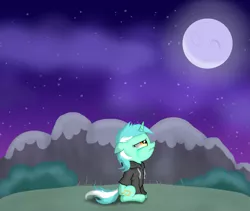 Size: 2505x2115 | Tagged: safe, artist:background basset, derpibooru import, lyra heartstrings, unicorn, fanfic:background pony, clothes, crying, dig the swell hoodie, edgy, hoodie, moon, solo