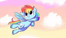 Size: 1738x1018 | Tagged: safe, artist:popzotz, artist:qt-galaxy, derpibooru import, rainbow dash, pegasus, pony, blushing, cloud, colored hooves, cute, dashabetes, female, flying, mare, open mouth, sky, solo