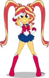 Size: 2538x4000 | Tagged: safe, artist:orin331, derpibooru import, sunset shimmer, equestria girls, adorasexy, anime, boots, clothes, crossover, cute, geode of empathy, looking at you, magical geodes, magical girl, magical sunset-chan, sailor moon, serena tsukino, sexy, shoes, simple background, skirt, smiling, solo, transparent background, tsukino usagi