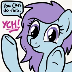 Size: 2100x2100 | Tagged: safe, artist:lannielona, derpibooru import, pony, advertisement, commission, female, looking at you, mare, motivational, simple background, smiling, solo, speech, speech bubble, talking, underhoof, white background, your character here