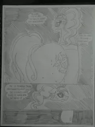Size: 1944x2592 | Tagged: safe, artist:princebluemoon3, author:bigonionbean, derpibooru import, oc, oc:glimmering scones, pony, unicorn, comic:the chaos within us, black and white, blushing, butt, butt bump, butt smash, canterlot, chaos, clothes, comic, commissioner:bigonionbean, confused, confusion, dat butt, dialogue, drawing, dream, embarrassed, extra thicc, fat ass, female, flank, fusion, fusion:glimmering scones, glasses, grayscale, jewelry, magic, mare, meme, monochrome, night, plot, random pony, thicc ass, traditional art
