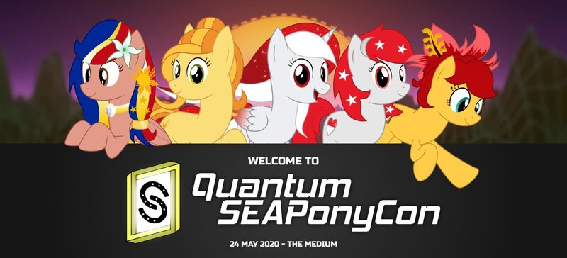 Size: 1408x640 | Tagged: safe, artist:seaponycon, derpibooru import, oc, oc:indonisty, oc:kwankao, oc:pearl shine, oc:rosa blossomheart, oc:temmy, ponified, pony, project seaponycon, indonesia, nation ponies, philippines, singapore