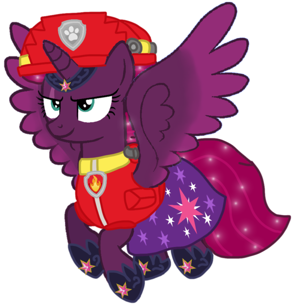 Size: 983x1011 | Tagged: safe, artist:徐詩珮, derpibooru import, fizzlepop berrytwist, tempest shadow, alicorn, pony, series:sprglitemplight diary, series:sprglitemplight life jacket days, series:springshadowdrops diary, series:springshadowdrops life jacket days, alicornified, alternate universe, base used, clothes, cute, marshall (paw patrol), paw patrol, race swap, simple background, tempesticorn, transparent background