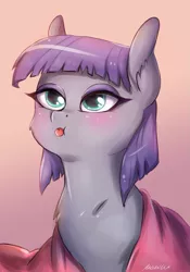 Size: 1091x1558 | Tagged: safe, artist:buttersprinkle, derpibooru import, maud pie, earth pony, pony, :p, blanket, blushing, bust, cheek fluff, chest fluff, cute, ear fluff, female, looking up, mare, maudabetes, portrait, solo, tongue out