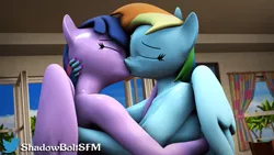 Size: 2880x1620 | Tagged: suggestive, artist:shadowboltsfm, derpibooru import, rainbow dash, twilight sparkle, twilight sparkle (alicorn), alicorn, anthro, pegasus, plantigrade anthro, 3d, breasts, cute, dawwww, eyelashes, eyes closed, female, high res, hug, kissing, lesbian, nail polish, passionate, shipping, source filmmaker, twidash