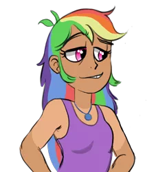 Size: 2575x2677 | Tagged: safe, artist:kackysocks, derpibooru import, rainbow dash, human, equestria girls, clothes, faic, humanized, jewelry, necklace, smug, smugdash, tan lines, tanktop