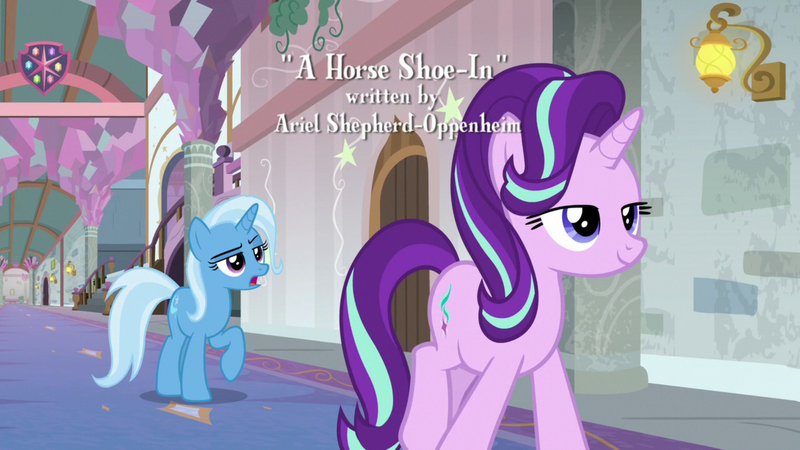 Size: 1920x1080 | Tagged: safe, derpibooru import, screencap, starlight glimmer, trixie, pony, unicorn, a horse shoe-in, duo, female, mare, opening credits, school of friendship