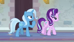 Size: 1920x1080 | Tagged: safe, derpibooru import, screencap, starlight glimmer, trixie, pony, unicorn, a horse shoe-in, duo, female, mare, school of friendship