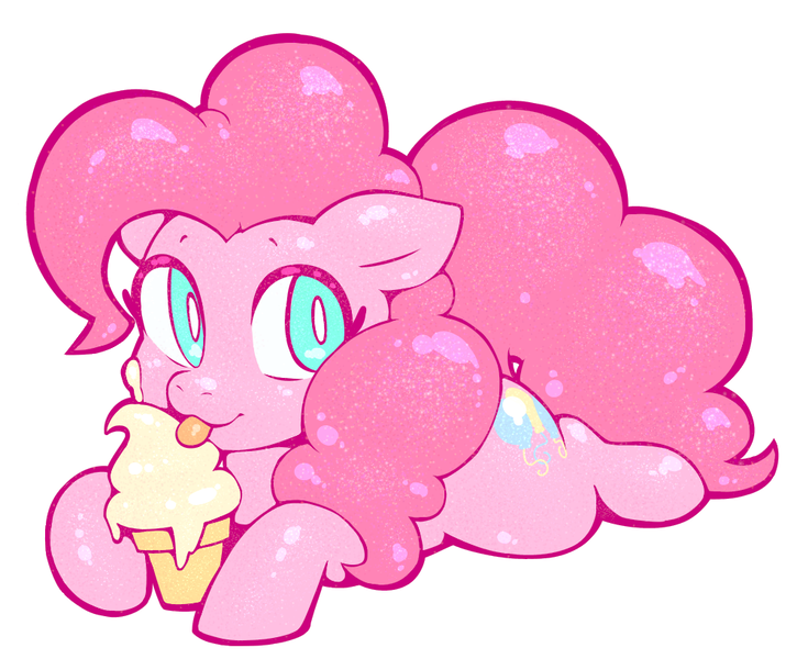 Size: 988x818 | Tagged: safe, artist:nancybigots, derpibooru import, pinkie pie, earth pony, pony, cute, diapinkes, female, food, ice cream, licking, mare, prone, simple background, solo, tongue out, white background