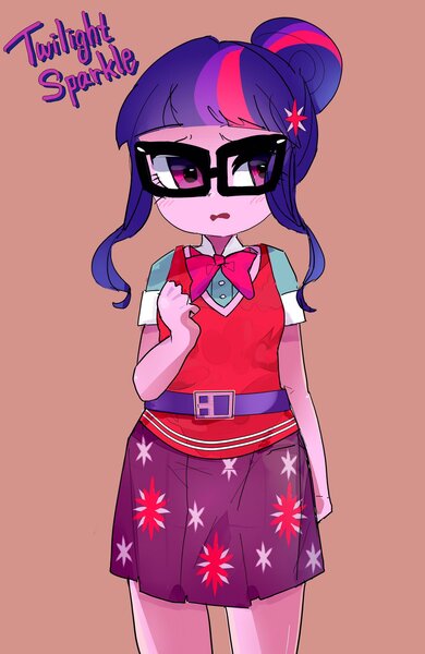 Size: 1330x2048 | Tagged: safe, artist:gakushuogawa, derpibooru import, sci-twi, twilight sparkle, equestria girls, spoiler:eqg specials, bowtie, cute, female, red background, simple background, solo, twiabetes