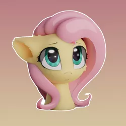 Size: 1920x1920 | Tagged: safe, artist:fluffyrescent, artist:ifmsoul, derpibooru import, fluttershy, pegasus, pony, 3d, blender, bust, catchlights, cheek fluff, cute, ear fluff, female, floppy ears, gradient background, looking at you, mare, outline, portrait, shyabetes, solo, three quarter view, white outline