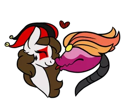 Size: 670x590 | Tagged: dead source, safe, artist:edgar-allan-h0e, derpibooru import, oc, unofficial characters only, monster pony, original species, piranha plant pony, plant pony, augmented tail, bust, commission, heart, jester, plant, simple background, smiling, tongue out, transparent background, ych result