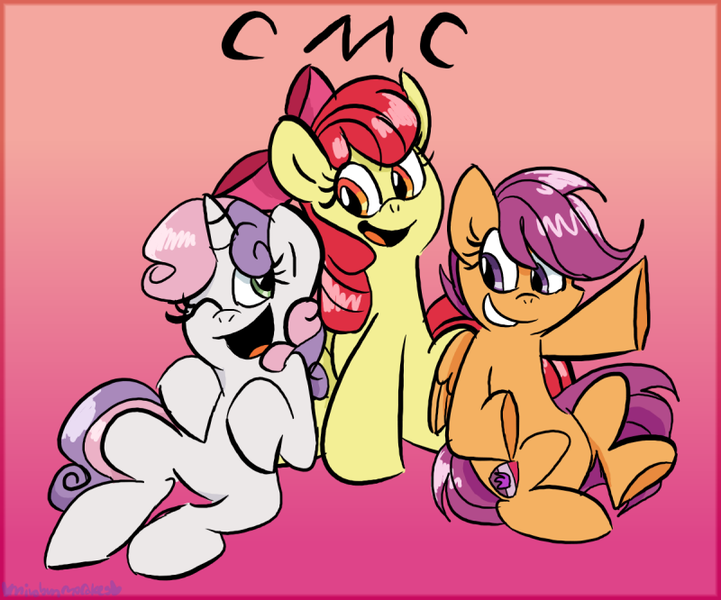 Size: 800x666 | Tagged: safe, artist:mirabuncupcakes15, derpibooru import, apple bloom, scootaloo, sweetie belle, earth pony, pegasus, pony, unicorn, adorabloom, cute, cutealoo, cutie mark crusaders, diasweetes, female, filly, grin, happy, one eye closed, open mouth, raised hoof, sitting, smiling, trio, wink