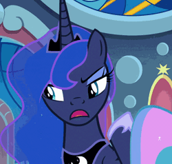 Size: 736x701 | Tagged: safe, derpibooru import, screencap, princess luna, alicorn, pony, sparkle's seven, animated, cropped, cute, expressions, female, gif, luna is not amused, lunabetes, mare, offscreen character, pouting, throne room, unamused