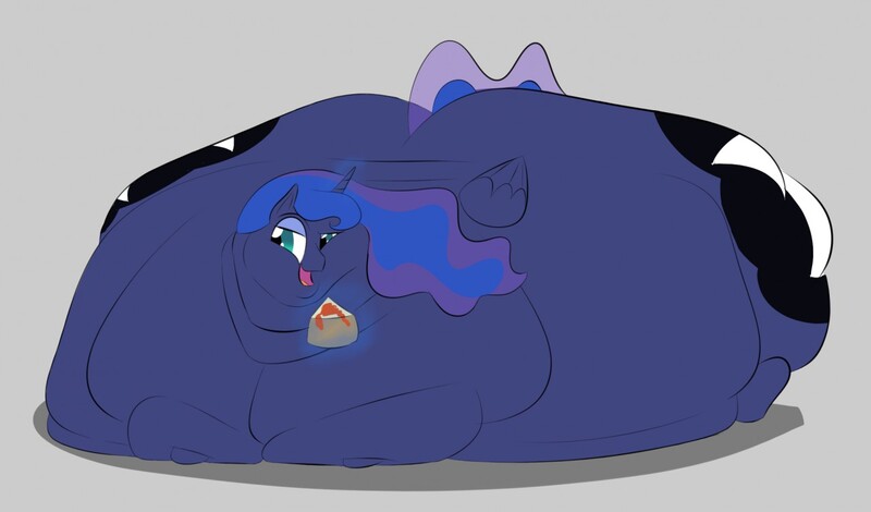 Size: 1280x752 | Tagged: questionable, artist:astr0zone, derpibooru import, princess luna, pumpkin cake, alicorn, pony, belly, belly on floor, big belly, bingo wings, both cutie marks, butt, cheese cake, chubby cheeks, double chin, eating, fat, female, glowing horn, gray background, horn, huge belly, huge butt, impossibly large belly, impossibly large butt, large butt, levitation, magic, mare, moonbutt, morbidly obese, near immobile, neck roll, obese, open mouth, princess moonpig, raised eyebrow, rolls of fat, rule 63, simple background, smiling, smug, solo, solo female, telekinesis, triple chin, wide hips