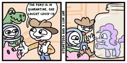 Size: 1000x500 | Tagged: safe, artist:stonetoss, derpibooru import, edit, pinkie pie, earth pony, pony, buzz lightyear, comic, coronavirus, covid-19, female, lewd container meme, male, mare, stonetoss, toy, toy story, woody