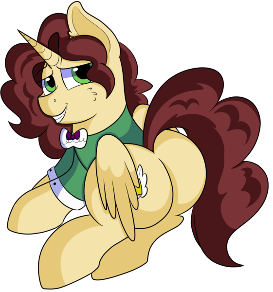 Size: 1280x1368 | Tagged: safe, artist:rainbowtashie, author:bigonionbean, derpibooru import, cheese sandwich, donut joe, fancypants, soarin', oc, oc:king calm merriment, alicorn, pony, alicorn oc, bowtie, butt, clothes, commissioner:bigonionbean, cutie mark, extra thicc, flank, fusion, fusion:king calm merriment, horn, male, plot, simple background, stallion, thicc ass, transparent background, wings