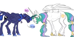 Size: 2000x1000 | Tagged: safe, artist:snowberry, derpibooru import, princess celestia, princess luna, alicorn, pony, blushing, brothers, duo, jewelry, male, prince artemis, prince solaris, regalia, royal brothers, rule 63, siblings, simple background, sketch, stallion, unshorn fetlocks, white background