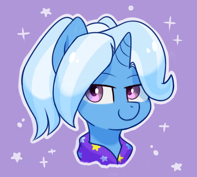 Size: 718x646 | Tagged: safe, artist:handgunboi, derpibooru import, trixie, pony, unicorn, alternate hairstyle, babysitter trixie, bust, clothes, cute, diatrixes, female, gameloft, gameloft interpretation, hoodie, jacket, mare, outline, pigtails, portrait, solo, twintails, white outline