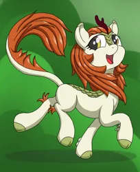 Size: 1536x1880 | Tagged: artist:itchystomach, autumn blaze, awwtumn blaze, cute, derpibooru import, female, kirin, looking at you, looking back, open mouth, prancing, raised hoof, safe, smiling, solo, sounds of silence