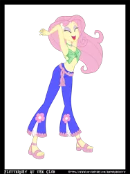 Size: 1701x2268 | Tagged: suggestive, artist:ampersandxyz, derpibooru import, fluttershy, human, equestria girls, alternate costumes, armpits, beautiful, beautisexy, bell bottoms, bellbottoms, belly button, belt, breasts, butterfly top, choker, clothes, dancing, eyes closed, feet, female, high heels, laughing, sandals, sash, sequin top, sexy, shoes, simple background, sleeveless, smiling, solo, top, transparent background