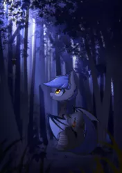 Size: 1748x2480 | Tagged: safe, artist:l8lhh8086, derpibooru import, oc, oc:bar, unofficial characters only, bat pony, female, forest, mare, solo, tree