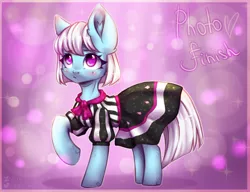 Size: 2600x2000 | Tagged: safe, artist:zefirka, derpibooru import, photo finish, earth pony, pony, blushing, clothes, cute, ear fluff, female, high res, mare, missing accessory, photaww finish, solo