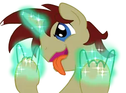 Size: 2685x1974 | Tagged: safe, artist:stewart501st, derpibooru import, oc, unofficial characters only, pony, unicorn, devil horn (gesture), green magic, hand, magic, magic hands, male, png, simple background, solo, stallion, tongue out, transparent background