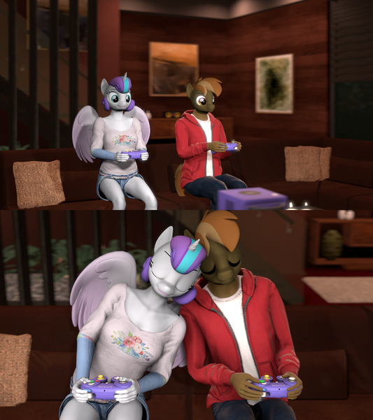 Size: 1920x2160 | Tagged: 3d, alicorn, anthro, artist:eltorus19, button mash, controller, crack shipping, derpibooru import, female, gamecube controller, male, princess flurry heart, safe, sfm pony, shipping, source filmmaker, straight, video game