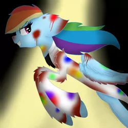 Size: 1000x1000 | Tagged: semi-grimdark, artist:rainbow dash is best pony, derpibooru import, rainbow dash, pegasus, pony, fanfic:rainbow factory, blood, liquid rainbow, rainbow factory dash, redraw, solo, spectra