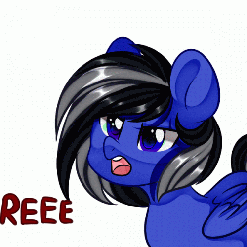 Size: 500x500 | Tagged: safe, artist:thieftea, derpibooru import, oc, oc:driftor, unofficial characters only, pegasus, pony, animated, animated ych, black hair, blue, blue coat, blue eyes, folded wings, gif, grey hair, male, open mouth, pegasus oc, reeee, simple background, solo, stallion, striped mane, two toned hair, two toned mane, white background, wings