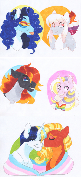 Size: 2550x5568 | Tagged: safe, artist:frozensoulpony, derpibooru import, oc, oc:allegory, oc:arkansas black, oc:sundance tinker, oc:sweet bailey, oc:systole, oc:wildberry jams, unofficial characters only, pony, female, magical lesbian spawn, male, mare, offspring, parent:applejack, parent:big macintosh, parent:coloratura, parent:comet tail, parent:jet set, parent:party favor, parent:pinkie pie, parent:rainbow dash, parent:rarity, parent:raven, parent:thunderlane, parent:twilight sparkle, parents:applejet, parents:cometlight, parents:partypie, parents:raramac, parents:thunderdash, pride flag, stallion, traditional art