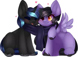 Size: 3289x2405 | Tagged: safe, artist:mxnxii, derpibooru import, oc, oc:magic barrier, oc:tail, unofficial characters only, pegasus, unicorn, clothes, married couple, scarf, shared clothing, shared scarf, simple background, transparent background