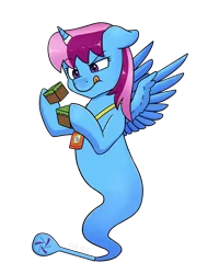 Size: 2800x3500 | Tagged: safe, alternate version, artist:violyre, derpibooru import, oc, oc:parcly taxel, unofficial characters only, alicorn, genie, genie pony, pony, albumin flask, project seaponycon, alicorn oc, bottle, commission, concentrating, female, horn, horn ring, lanyard, mare, minecraft, quantum seaponycon, ring, simple background, solo, spread wings, tongue out, transparent background, wings, ych result