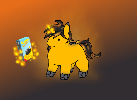 Size: 525x383 | Tagged: safe, artist:siegfriednox, derpibooru import, oc, oc:blast door, unofficial characters only, pony, unicorn, black mane, black tail, blank flank, box, chonk, colt, cute, dot eyes, food, glowing horn, horn, mac and cheese, magic, male, no cutie marks yet, no mouth, orange, orange background, orange tail, simple background, solo, telekinesis, two toned mane, two toned tail, unicorn oc