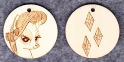 Size: 1014x507 | Tagged: artist:malte279, craft, cutie mark, derpibooru import, jewelry, pendant, pyrography, rarity, safe, traditional art, wood