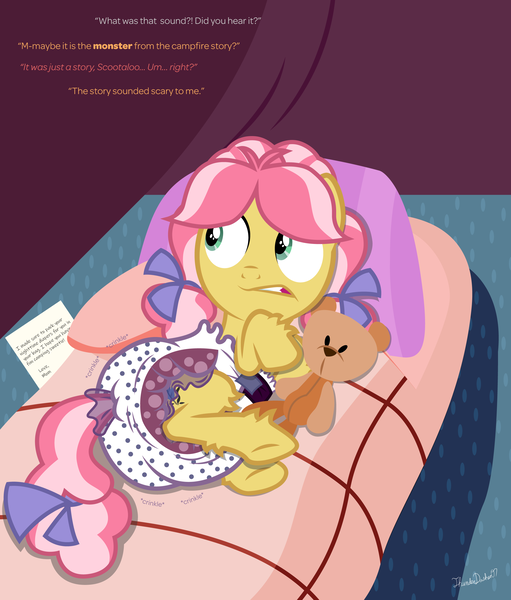 Size: 2200x2585 | Tagged: questionable, artist:thunderdasher07, derpibooru import, kettle corn, earth pony, pony, camping, crinkle, diaper, diaper fetish, female, fetish, filly, implied apple bloom, implied cutie mark crusaders, implied scootaloo, implied sweetie belle, offscreen character, pillow, poofy diaper, sleeping bag, solo, teddy bear, tent