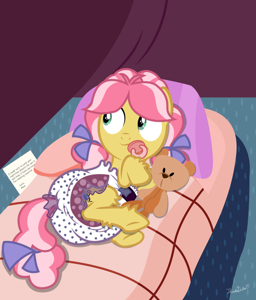 Size: 2200x2585 | Tagged: questionable, alternate version, artist:thunderdasher07, derpibooru import, kettle corn, earth pony, pony, camping, diaper, diaper fetish, female, fetish, filly, pacifier, pillow, poofy diaper, sleeping bag, solo, teddy bear, tent