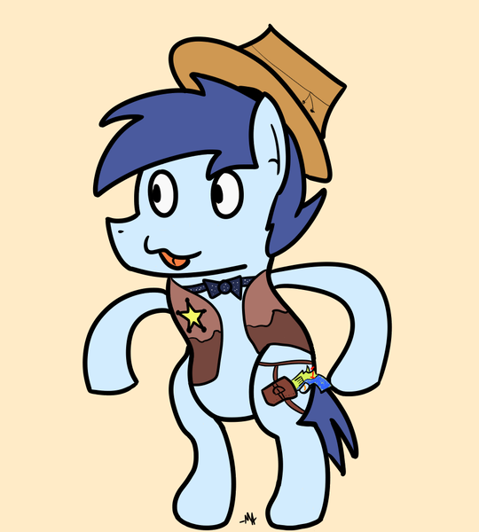 Size: 900x1000 | Tagged: safe, artist:moonahd, derpibooru import, oc, oc:beefy, unofficial characters only, dog, dog pony, pegasus, pony, clothes, collar, cowboy hat, hat, holster, male, sheriff's badge, simple background, standing up, tongue out, vest, watergun