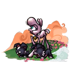 Size: 2953x3111 | Tagged: artist:alts-art, community related, derpibooru import, dog, flower, grass, lamb, pom lamb, puppy, safe, sheep, simple background, solo, them's fightin' herds, transparent background