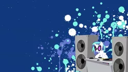 Size: 1920x1080 | Tagged: safe, artist:stimpyrules, derpibooru import, vinyl scratch, pony, unicorn, female, mare, smiling, solo, speakers, sunglasses, turntable, wallpaper