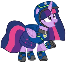 Size: 1055x999 | Tagged: safe, artist:徐詩珮, derpibooru import, twilight sparkle, twilight sparkle (alicorn), alicorn, pony, series:sprglitemplight diary, series:sprglitemplight life jacket days, series:springshadowdrops diary, series:springshadowdrops life jacket days, alternate universe, base used, chase (paw patrol), clothes, cute, paw patrol, simple background, spy chase (paw patrol), transparent background