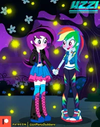 Size: 900x1149 | Tagged: safe, artist:uzzi-ponydubberx, derpibooru import, rainbow dash, oc, oc:estellasombria, oc:estrella sombra, equestria girls, blushing, canon x oc, clothes, converse, female, holding hands, image, jpeg, lesbian, shipping, shoes